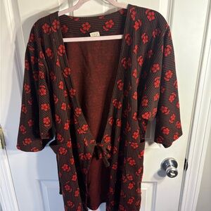 Traditional Japanese Red Floral Kimono Cardigan